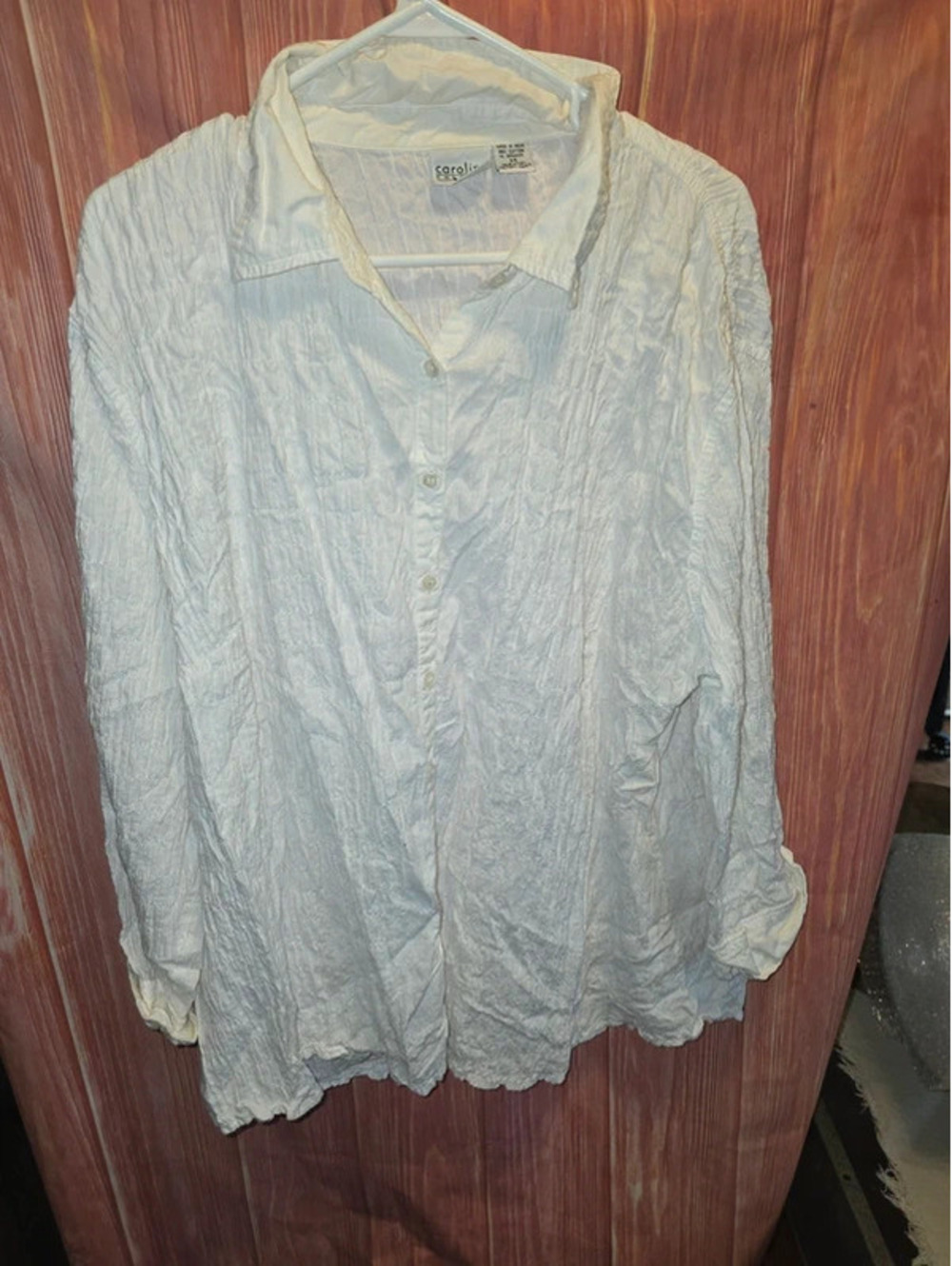 Carolina Colours White Crinkle Gauze Button Down Shirt Cotton Stretch Textured